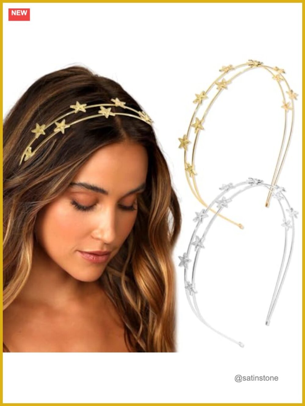 2 Pc Star Metal Headbands Double Row Wire Hair Hoops